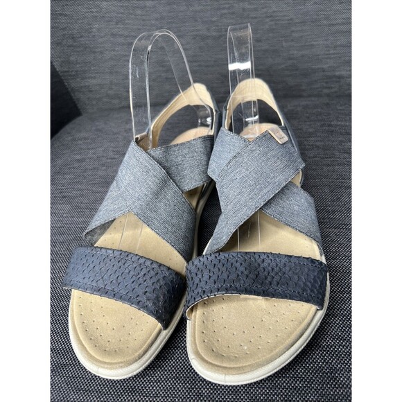 Ecco Damara Sandals Womens 39 / 8.5 Gray Leather Cross Strap Stretchy Comfort - Picture 2 of 9